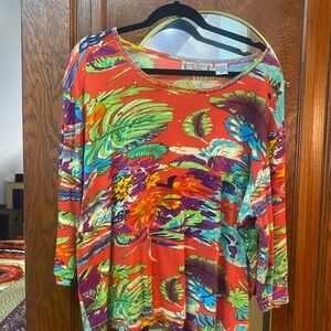 Red and Orange Graphic 3/4 Sleeve Blouse 2X
